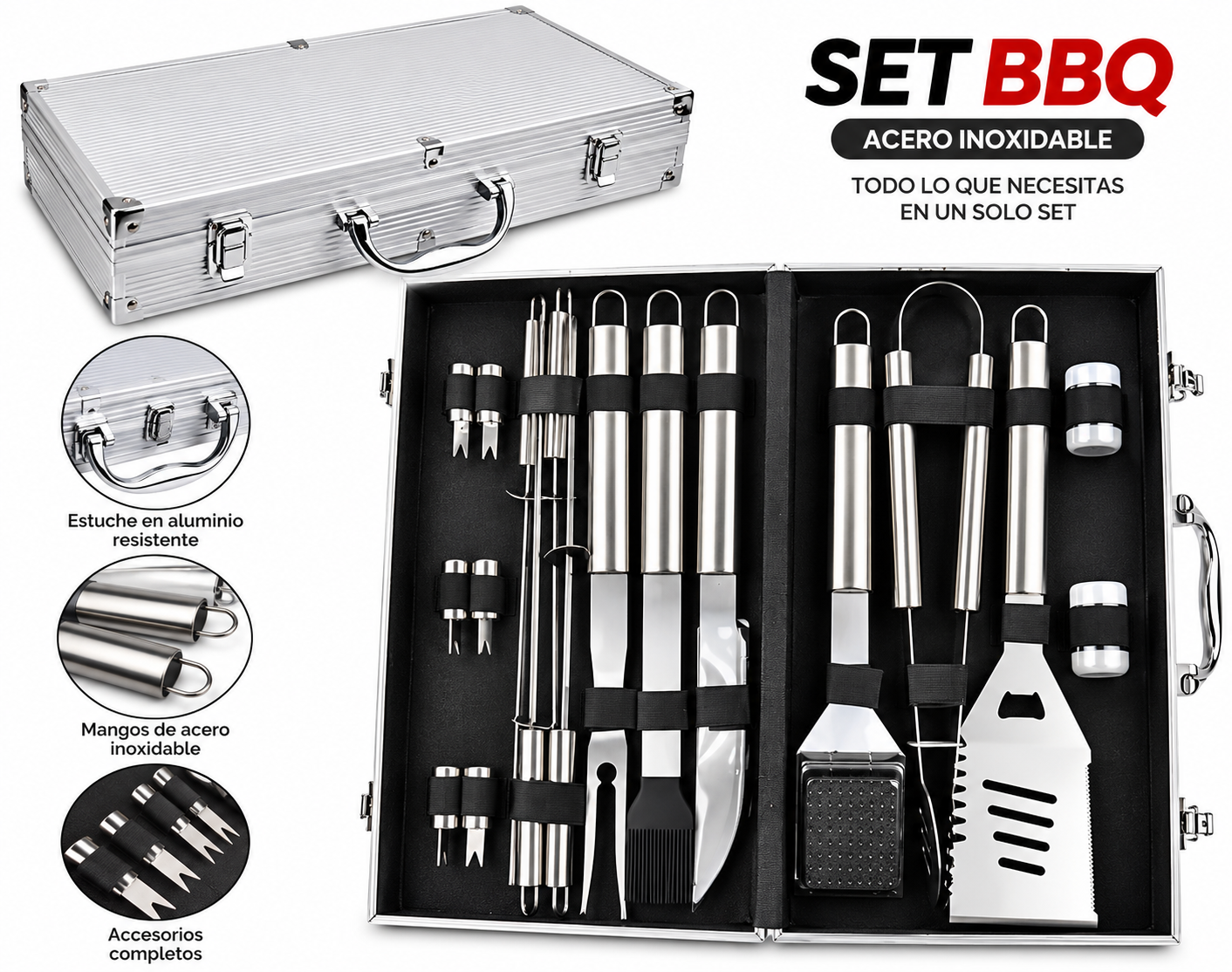 Set BBQ Premium en Acero Inoxidable con Maletín
