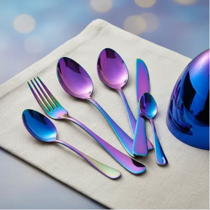 Set de cubiertos en forma de huevo color tornasol x24 piezas