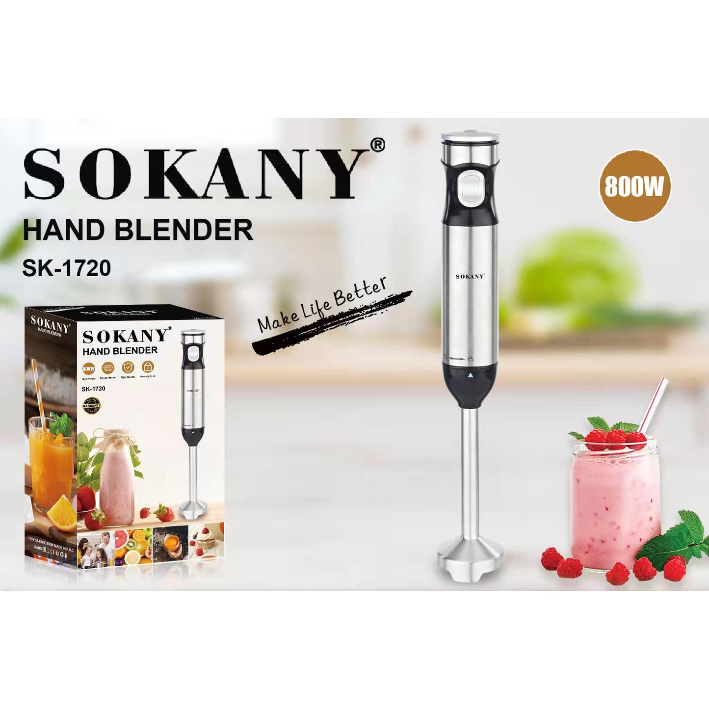 Batidora de Mano Sokany 2 En 1, 800w, 2 Velocidades.