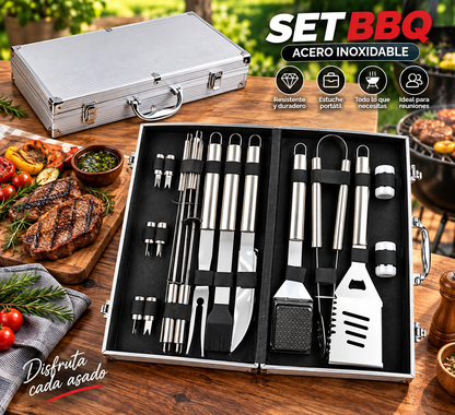 Set BBQ Premium en Acero Inoxidable con Maletín