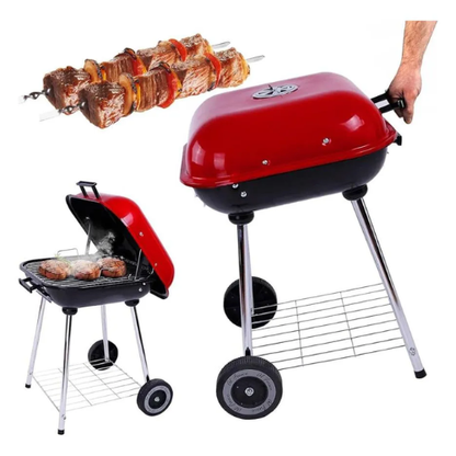 Asador de Carbón Portátil Portafolio con Ruedas y Tapa Abatible