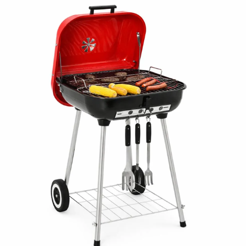 Asador de Carbón Portátil Portafolio con Ruedas y Tapa Abatible