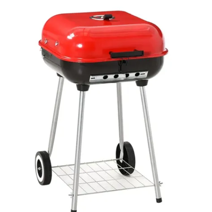 Asador de Carbón Portátil Portafolio con Ruedas y Tapa Abatible