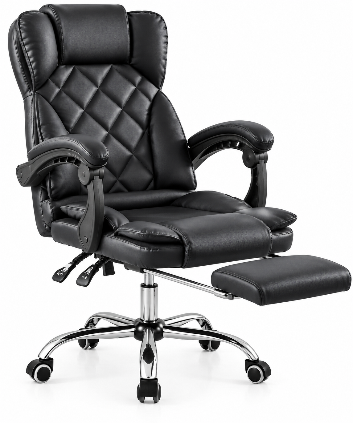 Silla Ejecutiva Premium Reclinable con Reposapiés | Cuero Sintético y Base Metálica | Grabado Rombo