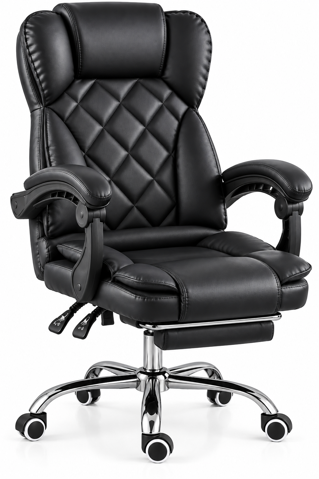 Silla Ejecutiva Premium Reclinable con Reposapiés | Cuero Sintético y Base Metálica | Grabado Rombo