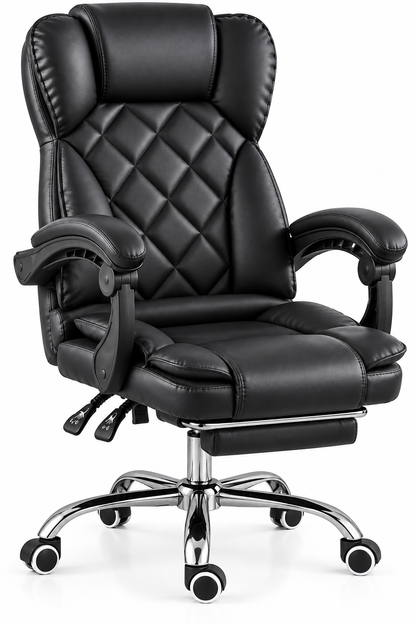 Silla Ejecutiva Premium Reclinable con Reposapiés | Cuero Sintético y Base Metálica | Grabado Rombo