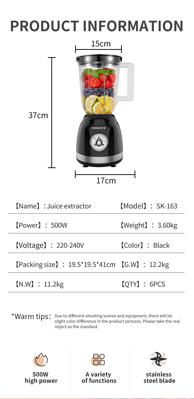 Licuadora Sokany 500w - 1.5L