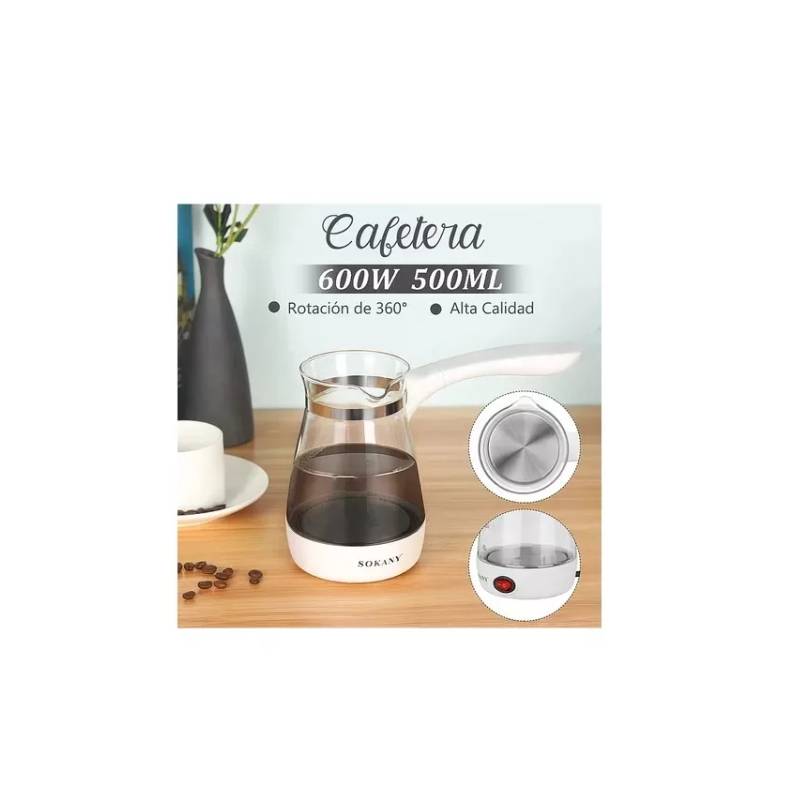 Cafetera y Tetera Eléctrica en Vidrio 500ml \ 600w Sokany