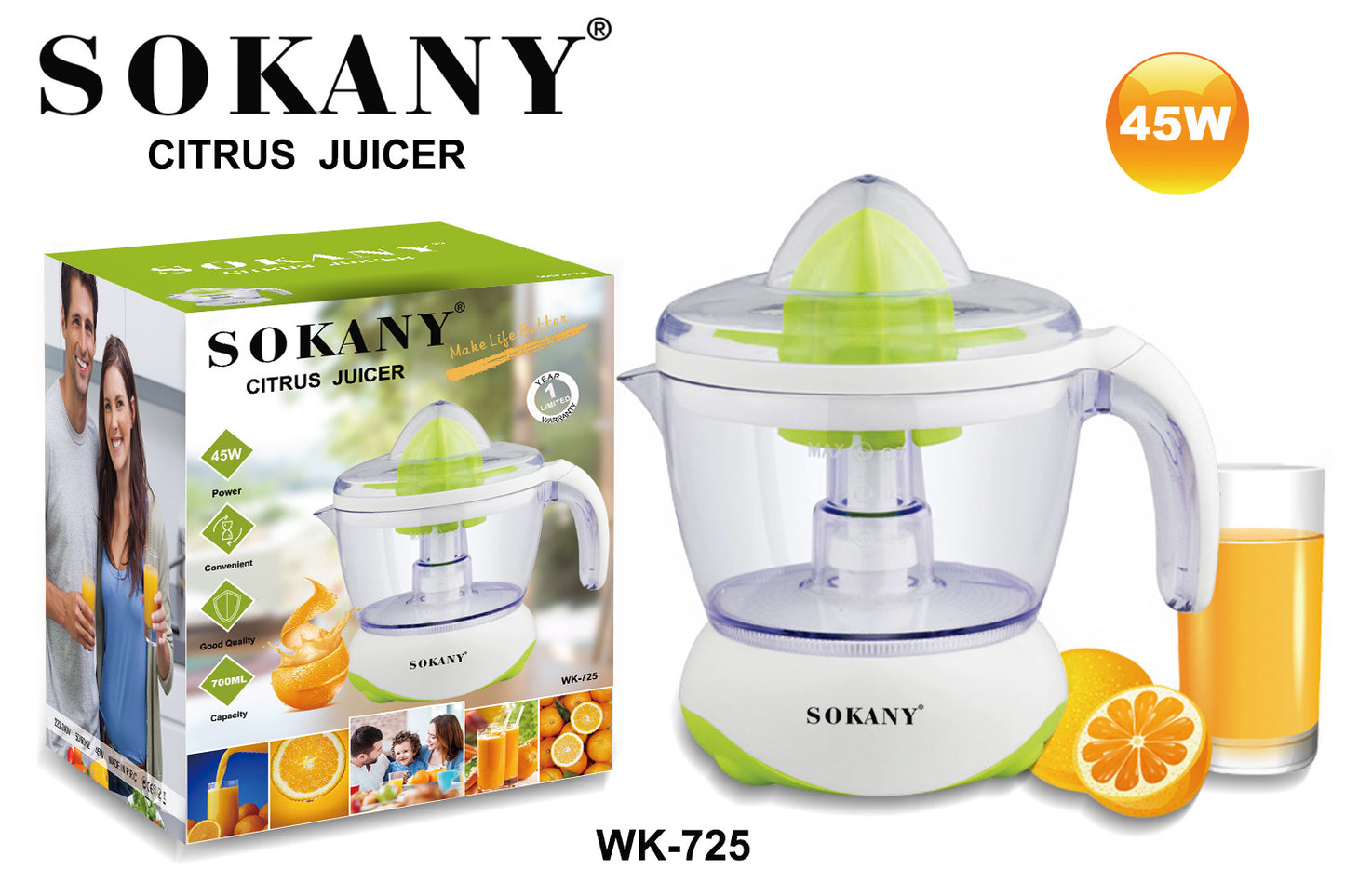 Exprimidor Eléctrico De Naranjas Sokany SK-WK-725